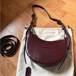 Polene Number Ten Cherry-Colored Lychee-Patterned Cowhide Crescent Bag